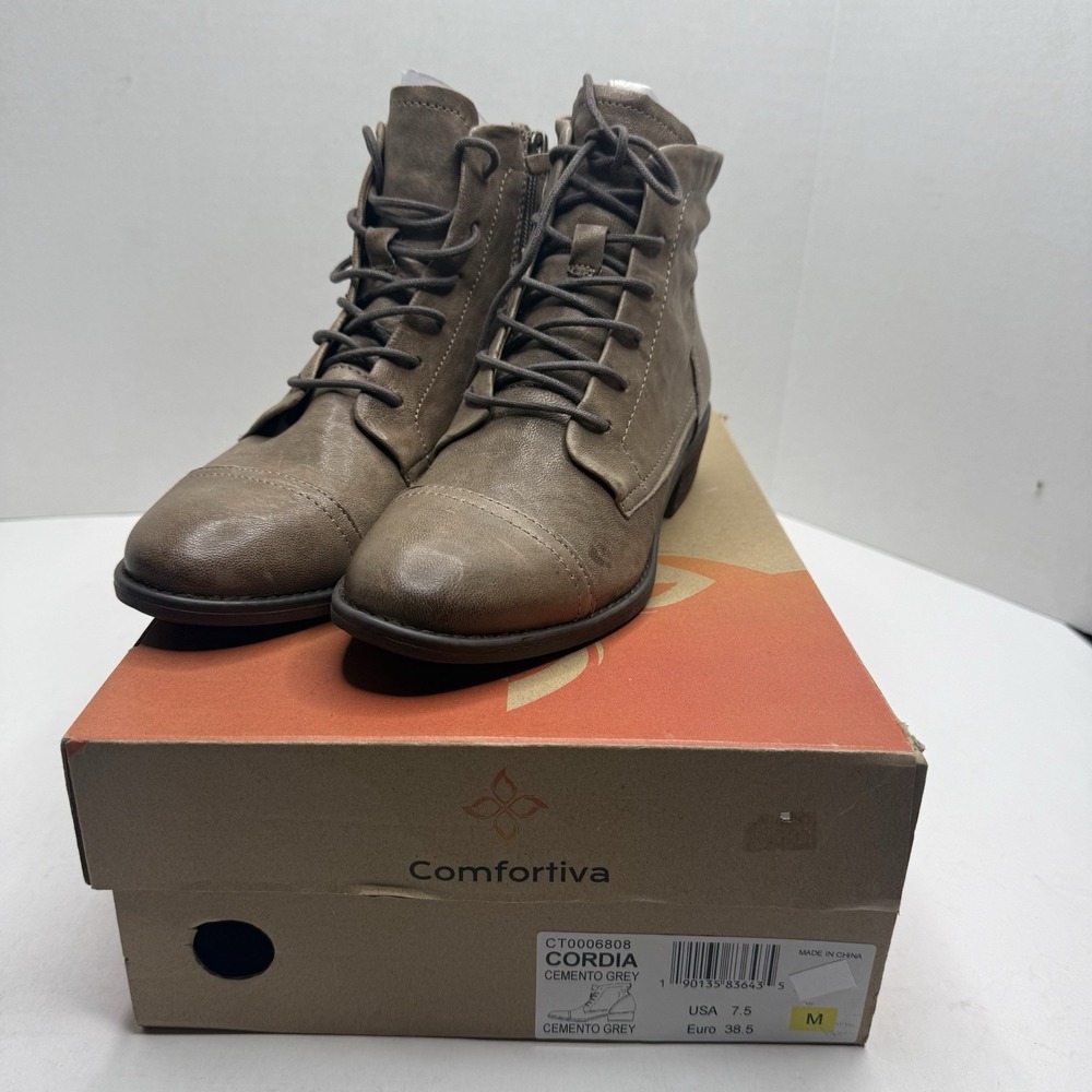 Comfortiva Cordia Women 7.5M Cemento Grey Leather Cap Toe Ankle Boots CT0006808
